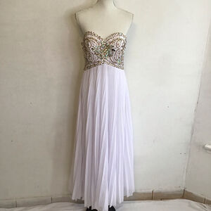 IZIDRESS Women Elegant Sexy White Gold Embellished Strapless Gown